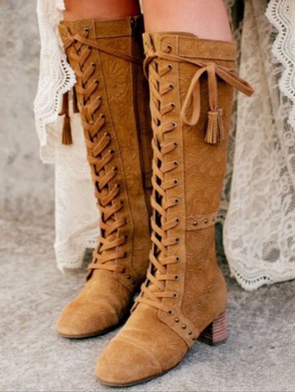 Joyfolie Marita Tall Boot in Pecan       Women's Lace-Up Tan Knee-High Boots